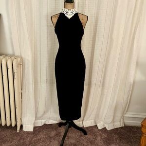Vintage Black Audrey Hepburn Velvet Midi Dress